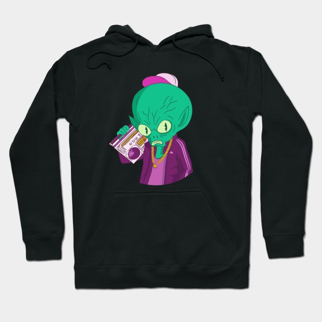 Old School Hip Hop Alien with Boombox Hoodie by SLAG_Creative